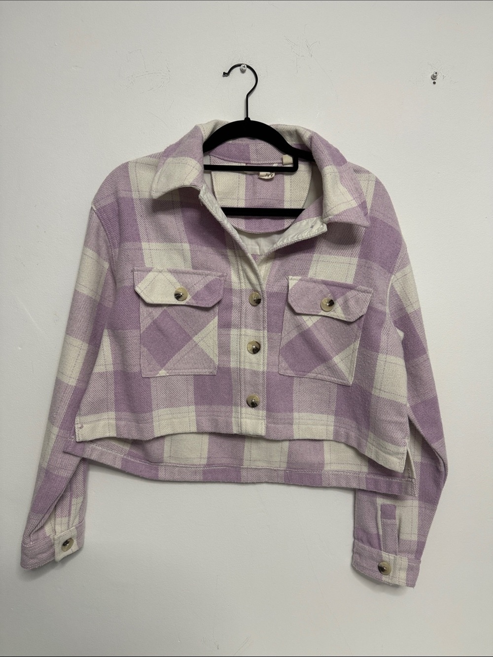 Cropped Lavender & Cream Plaid Utility Jacket